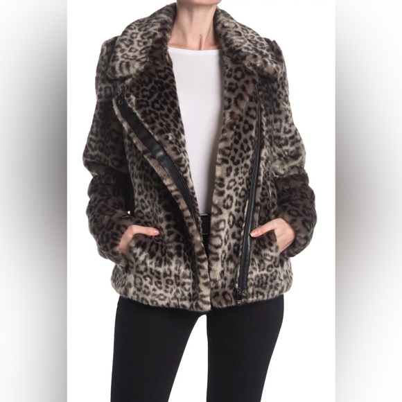Calvin Klein Leopard Print Faux Fur Coat - Picture 1 of 5